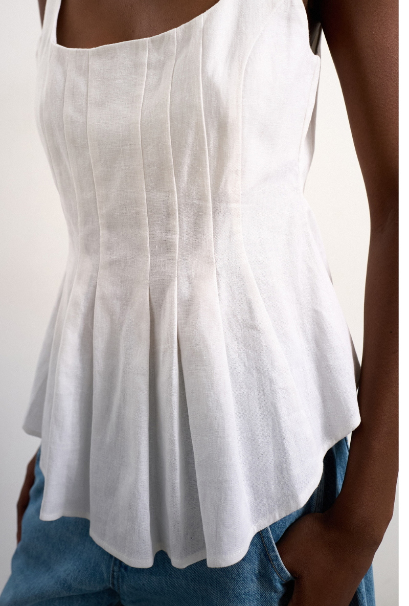 Front image of Mariam sleeveless curve hem top in white, by brand Top shop