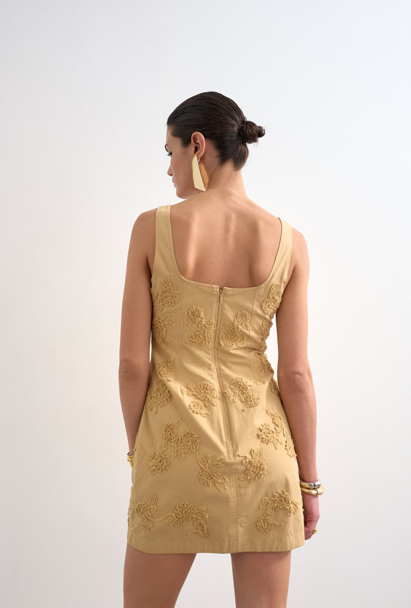 Back image of Nina sleeveless mini dress in beige, by brand Top shop