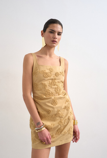 Front image of the Nina sleeveless mini dress in beige, by brand Top shop