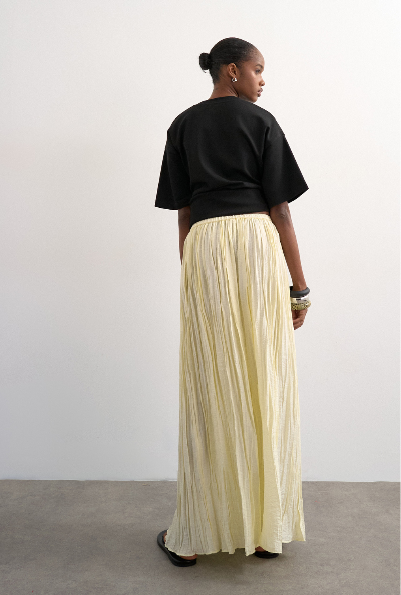 Back image of Thea highrise waist crinkle maxi skirt in natural, by brand Top shop