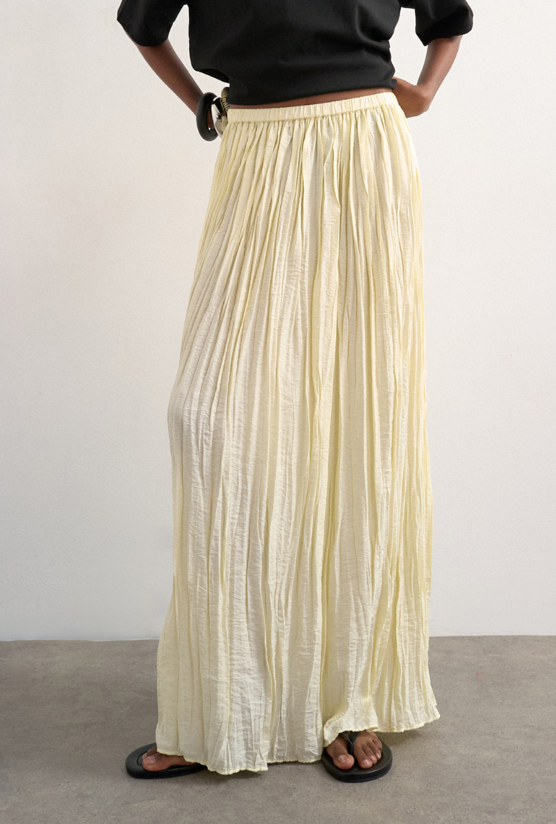 Front image of Thea highrise waist crinkle maxi skirt in natural, by brand Top shop