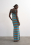 Back image of a model wearing the Cajsa sleeveless multi striped knit dress in blue, by brand Top shop