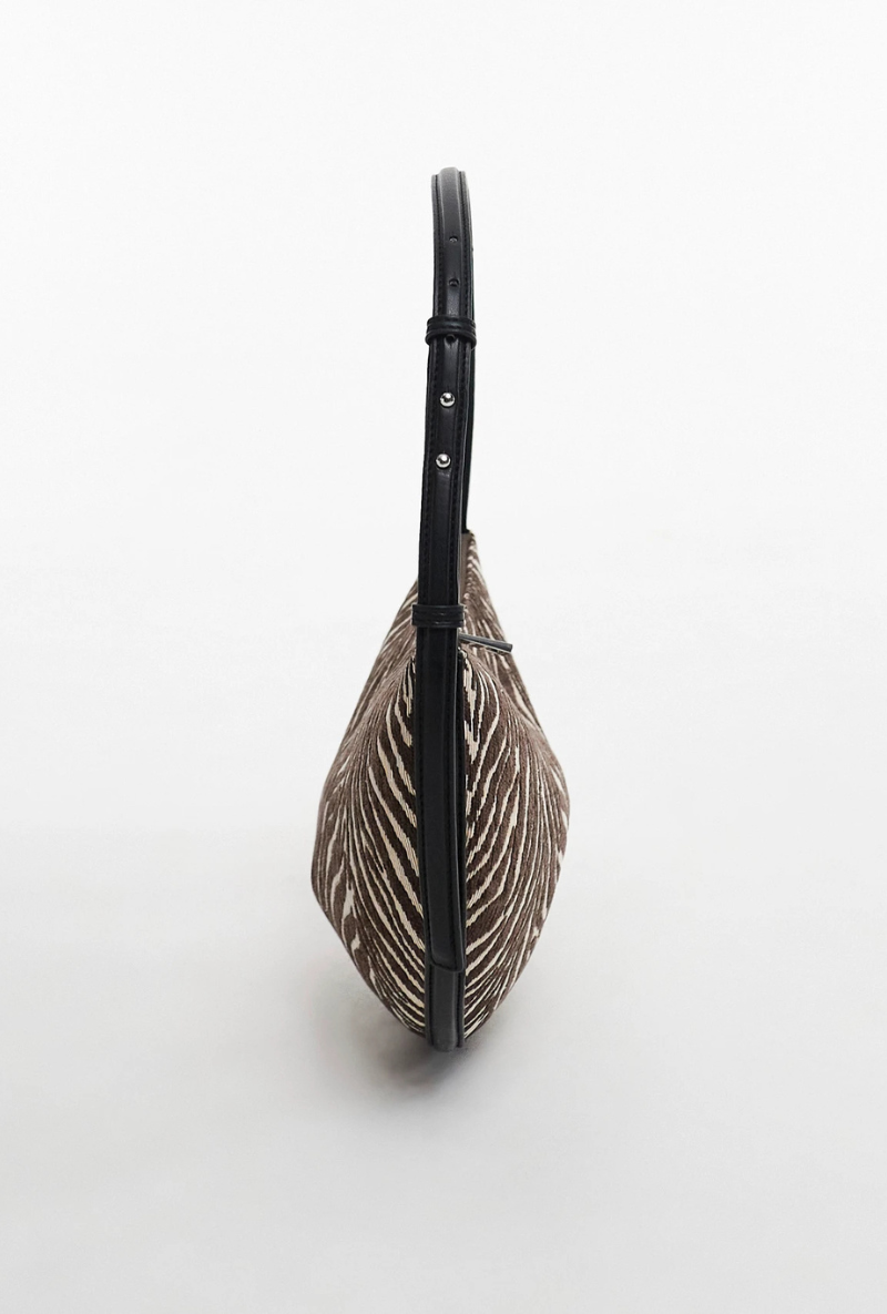Front side image  of Curly canvas scoop shoulder bag in chocolate, by brand Top shop