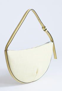 Front image  of the Curly canvas scoop shoulder bag in lemon, by brand Top shop
