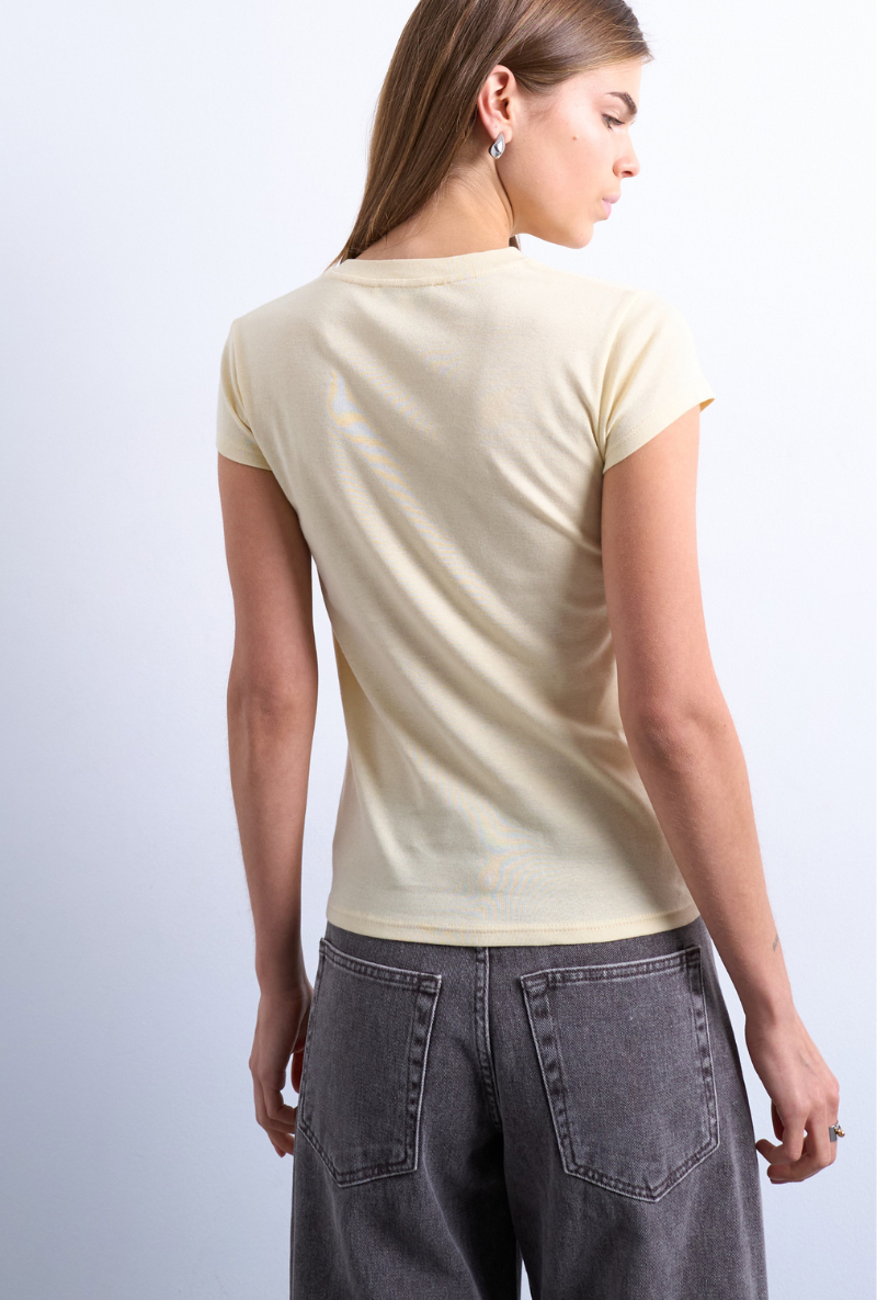 Back image of a model wearing Everyday top in yellow, by brand Top shop