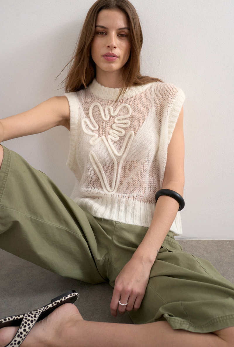 Front image of a model wearing Josephine emb o in off white, by brand Top shop