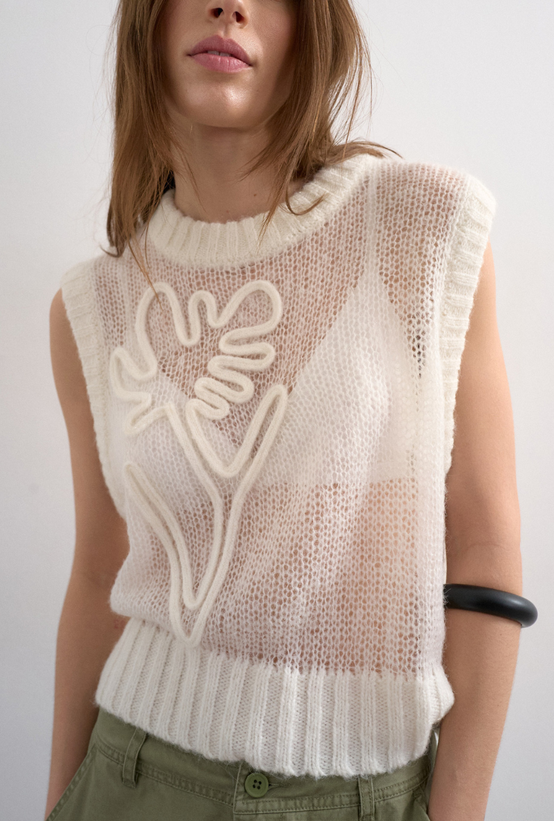 Front image of a model wearing Josephine emb o in off white, by brand Top shop