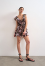 Image of RIKKE RUFFLE MINI DRESS in brown, by brand TOP SHOP