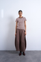 Front image of a model wearing Sally stripe rib tee in pink, by brand Top shop