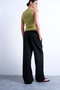 Back image of a model wearing the Lakia straight trouser in black, by brand Top shop