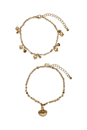 Front image  of the Chelly anklet 2 pk in gold, by brand Vero moda