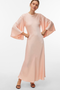 Front image of a model wearing the Vero moda eleanor ls wide sleeve dress in peach, by brand Vero moda