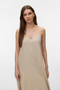 Front detail image of a model wearing the Jesmilo calf singlet dress in beige, by brand Vero moda