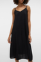 Front image of a model wearing the Josie calf singlet dress in black, by brand Vero moda
