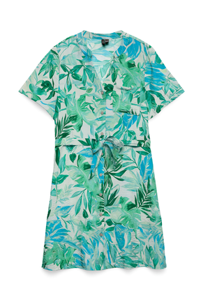 Front image  of Josie short detail dress in green, by brand Vero moda