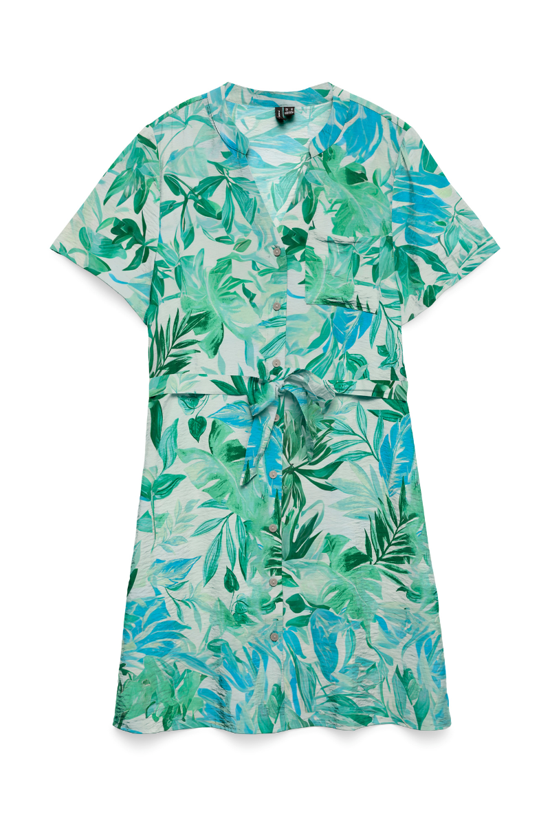 Front image  of Josie short detail dress in green, by brand Vero moda
