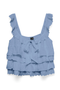 Front image  of the Sandy layered top in blue, by brand Vero moda
