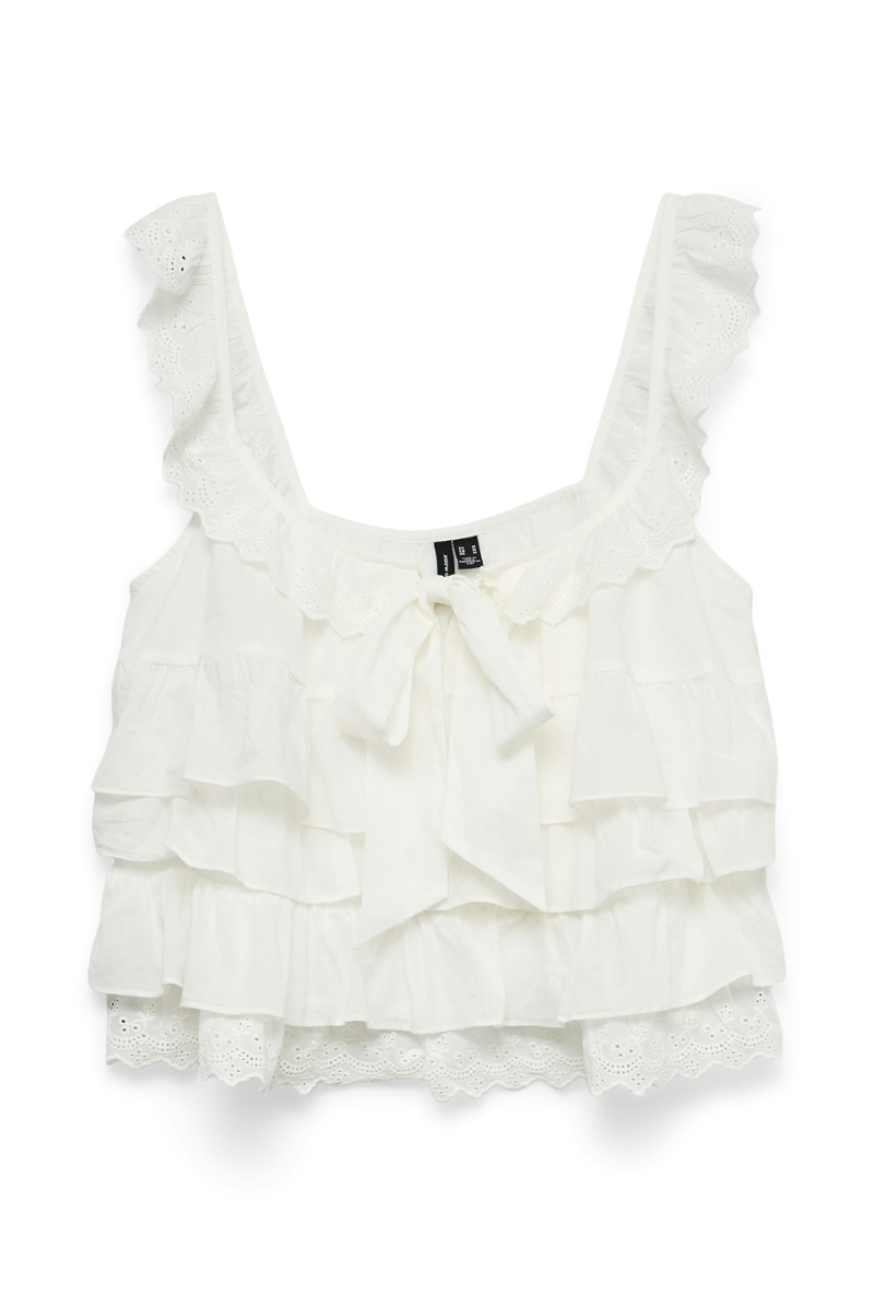 Front image  of Sandy layered top in white, by brand Vero moda