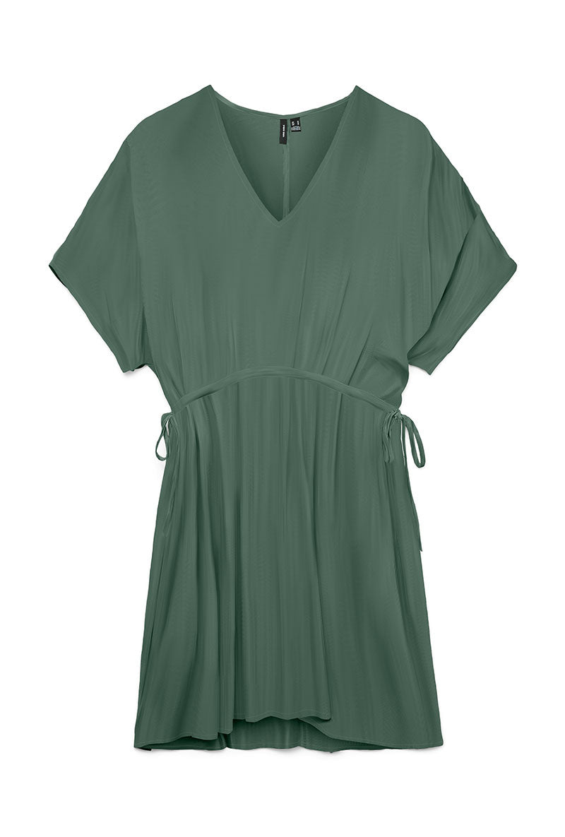 Front image of Menny string short dress in green, by brand Vero moda