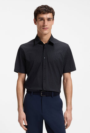 Front image of a model wearing Authentic tshirt in navy, by brand Boss
