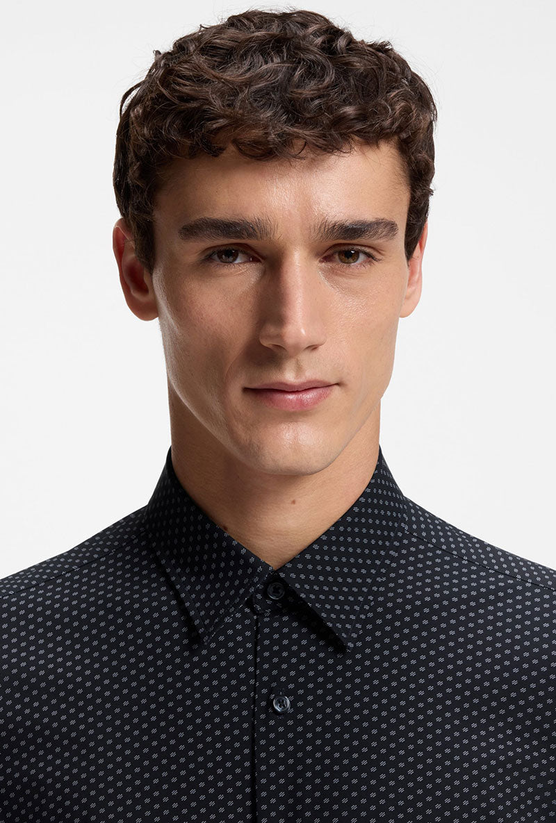 Front image of a model wearing Authentic tshirt in navy, by brand Boss