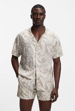 Front image of a model wearing Beach shirt in beige, by brand Boss