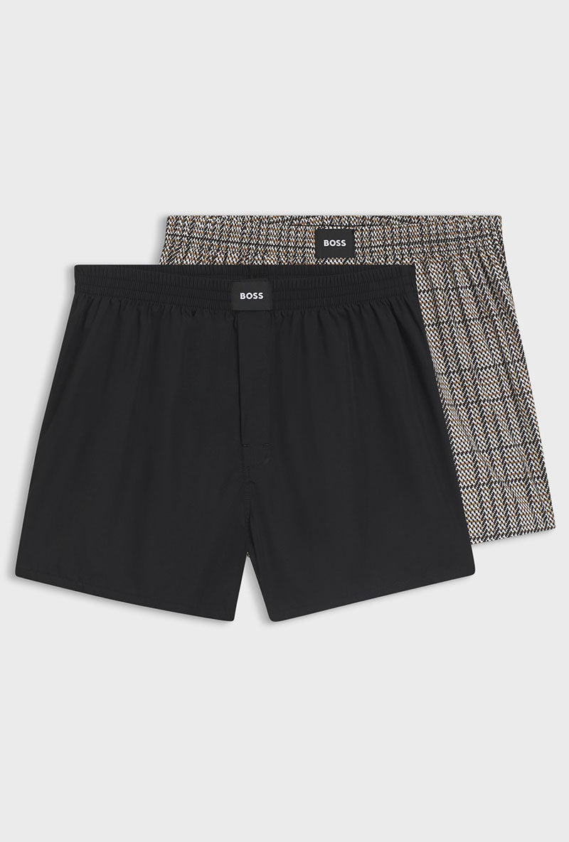 Front image of Cw peach 2 pk boxer shorts in black, by brand Boss