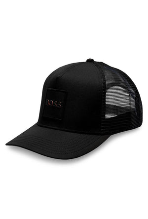 Front image of the Elliot baseball cap in black, by brand Boss