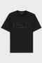Front image of the Globe logo tshirt in black, by brand Boss