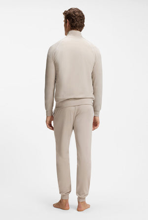 Back image of a model wearing the Mix and match jacket in beige, by brand Boss