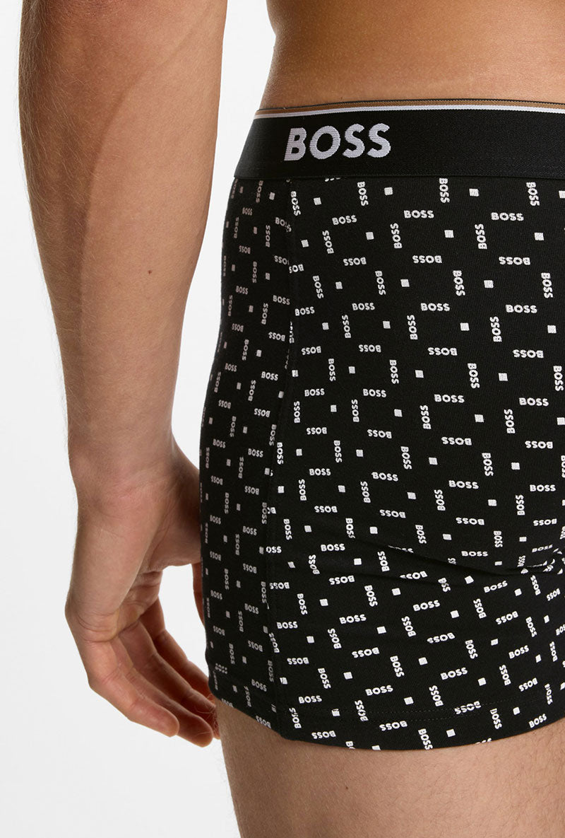 Back detail image of a model wearing Power 3 pk boxer brief in black, by brand Boss