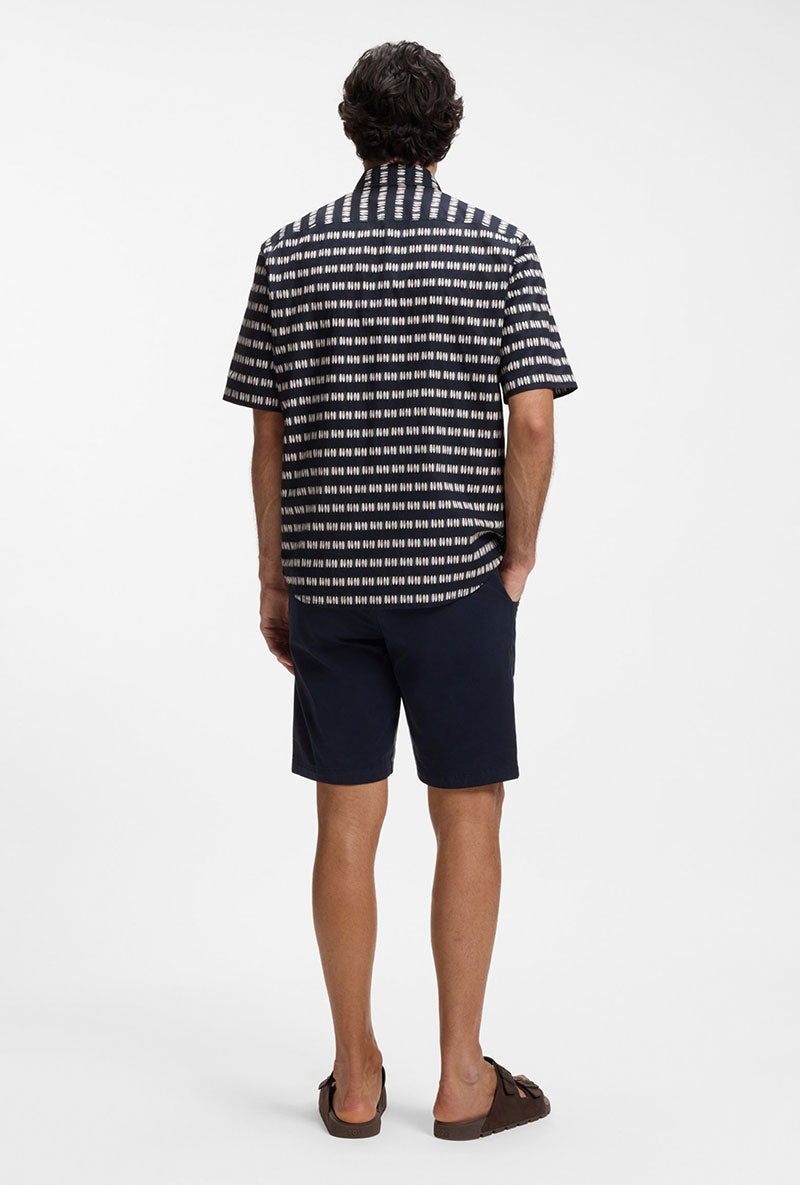 Back image of a model wearing Rash 2 aop ss shirt in navy, by brand Boss