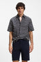 Front image of a model wearing Rash 2 aop ss shirt in navy, by brand Boss