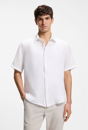 Front image of a model wearing Rash 2 ss shirt in white, by brand Boss