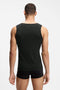 Back image of a model wearing the Rib classic 3 pk tank top in multi, by brand Boss