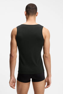 Back image of a model wearing the Rib classic 3 pk tank top in multi, by brand Boss