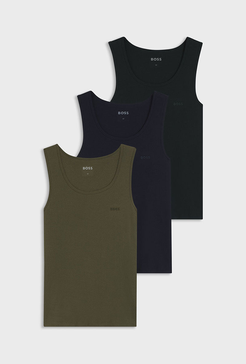 Front image of Rib classic 3 pk tank top in multi, by brand Boss