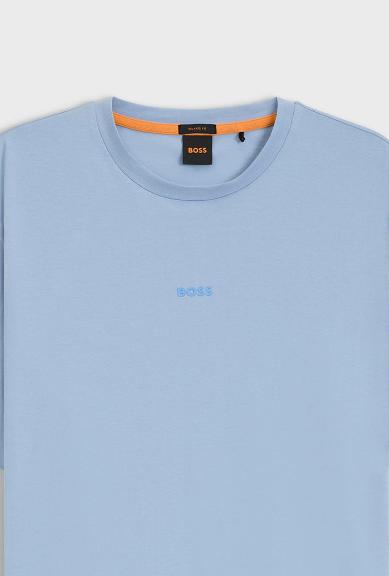 Front detail image of Tchup ss tshirt in light blue, by brand Boss