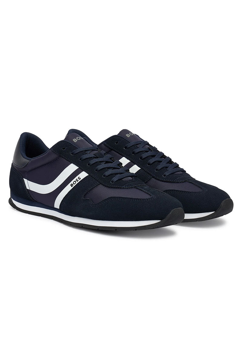Front image of Levonn trainers in navy, by brand Boss