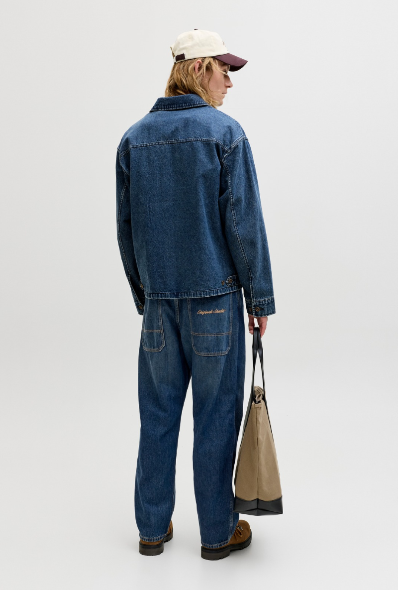 Back image of a model wearing Jack and jones alex norrebro jeans in denim, by brand Jack&jones