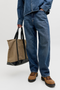 Front image of a model wearing the Jack and jones alex norrebro jeans in denim, by brand Jack&jones