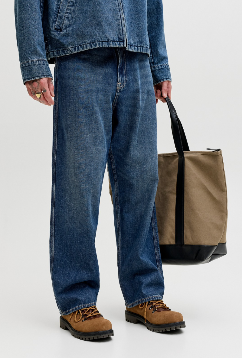 Front image of a model wearing Jack and jones alex norrebro jeans in denim, by brand Jack&jones