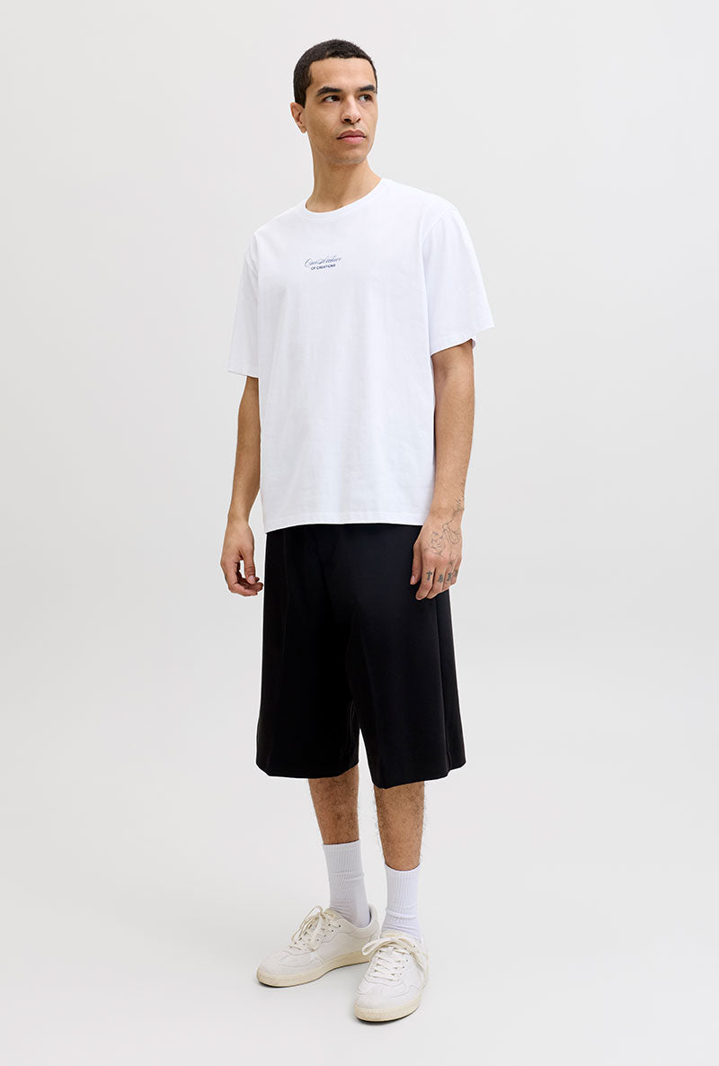 Front image of a model wearing Art print tee in white, by brand Jack&jones