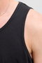 Close up image  of the Jack and jones basic tanktop in black, by brand Jack&jones