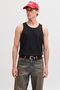 Front image of a model wearing the Jack and jones basic tanktop in black, by brand Jack&jones