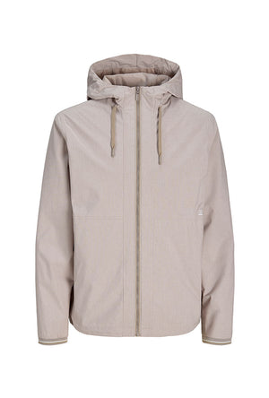 Front image of the Benjamin light hood jacket in beige, by brand Jack&jones
