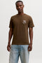 Front image of a model wearing Brewy ss tee in chocolate, by brand Jack&jones