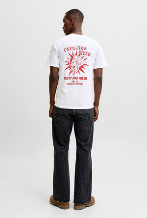 Back image of a model wearing the Brewy ss tee in white, by brand Jack&jones