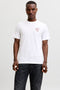 Front image of a model wearing Brewy ss tee in white, by brand Jack&jones