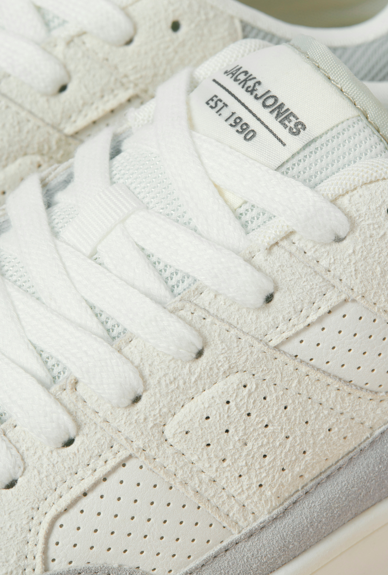 Close up image  of Jack and jones blanco pu sneaker in beige, by brand Jack&jones